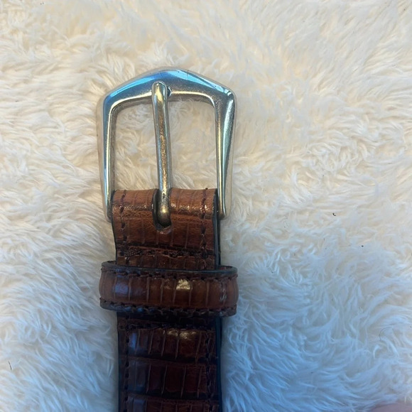 Vintage Brown Belt Sz 34 Fishtail Braided Fullgrain Leather Reptile Brass Buckle - Picture 4 of 16